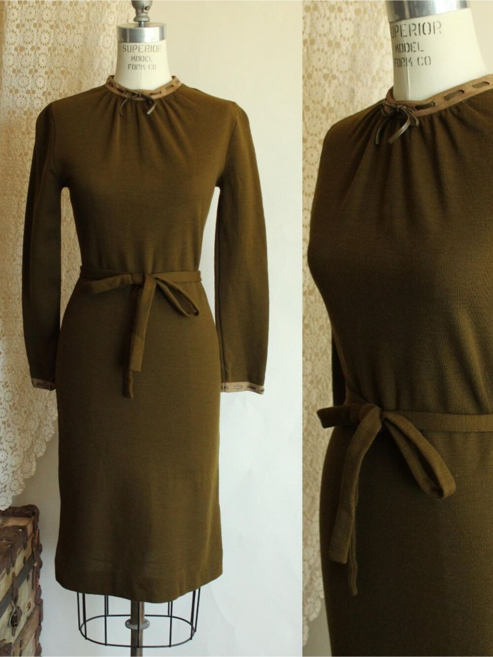 Vintage 1960s Wiggle Dress, Jonathan Logan Olive Green Wool Dress